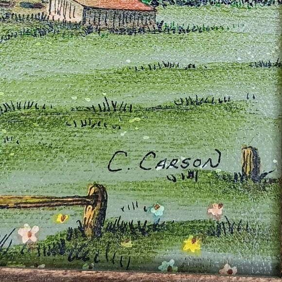 C. Carson Framed Oil Painting Hot Air Balloons Over Farm Scene Signed Picture - Picture 9 of 9